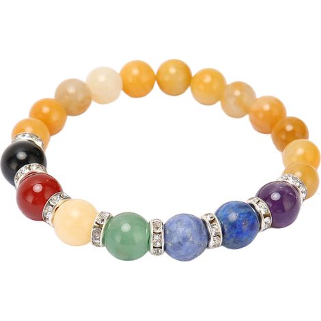 Bracelet Chakra 7 pierres naturelles Jadestone jaune, absorption des huiles, équilibre émotionnel, anxiété légère, méditation yoga. (1/5)