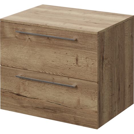 Napoli 460 Tobacco Oak 600mm Wall Mounted 2 Drawer Vanity Unit for Countertop Basins - 600mm - Chrome 320mm Handle