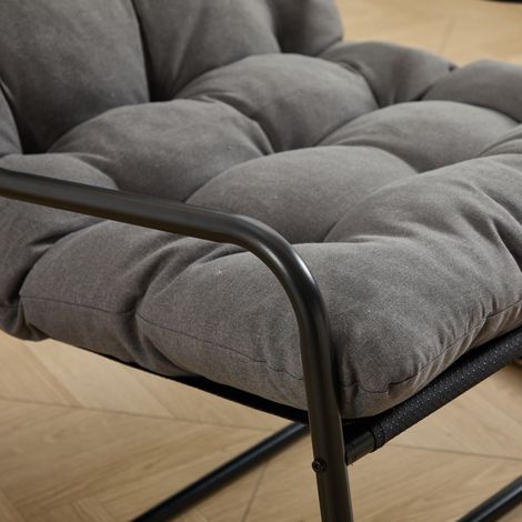 Fauteuil à bascule d'extérieur, coussin moelleux et épais, cadre noir avec assise grise, idéal salon, chambre, coin lecture (1/5)