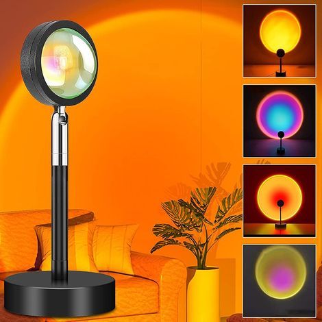 Lampe de coucher de soleil - Projecteur arc-en-ciel - Rotation à 360 degrés - Lampe de nuit LED pour selfie/photographie/maison/décoration de chambre/salon, veilleuse USB (16 couleurs) (1/5)