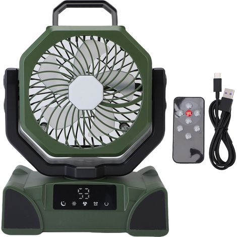 Portable fan with LED light, remote control, 20,000 mAh battery powered, rechargeable cooling for outdoor camping, fishing, F14 green (1/5)