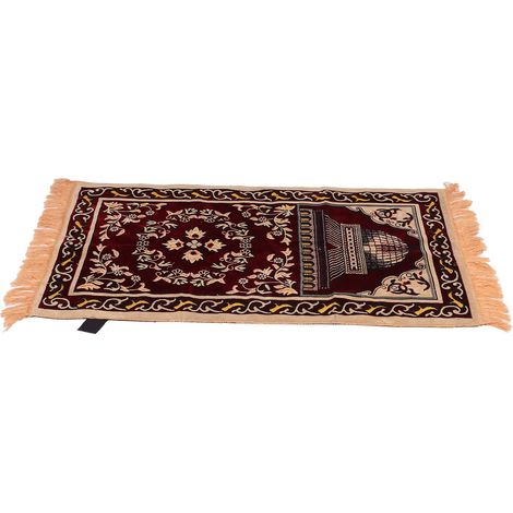 Tapis de prière musulman, en fibre de polypropylène, portable, avec un motif floral exquis, tapis de prière de style ethnique (110x70 cm / 43,3x27,6 pouces) rouge. (1/5)
