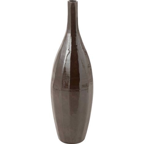 Vase bouteille en poterie marron brillant style artisanal - Marron brillant artisanal