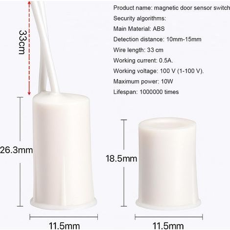 Gebildet 6pcs Encastré Filaire Sécurité Fenêtre Porte Contact Capteur Alarme Magnétique Reed Switch, Aimant Près - Connecter Le Circuit, Aimant Loin - Couper Le Circuit, (Cylindrique, Blanc) (1/4)