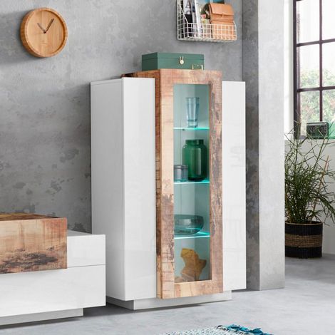 Moderne Design-Vitrine aus Hochglanz-Weiß und Holz für Wohnzimmer Corona (1/5)
