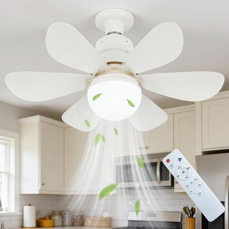 Ventilador de techo con luz y mando a distancia, lámpara de techo LED regulable de 40 W con casquillo E27, 6 aspas, 3 velocidades, temporizador, silencioso, ideal para dormitorio y salón. (1/5)