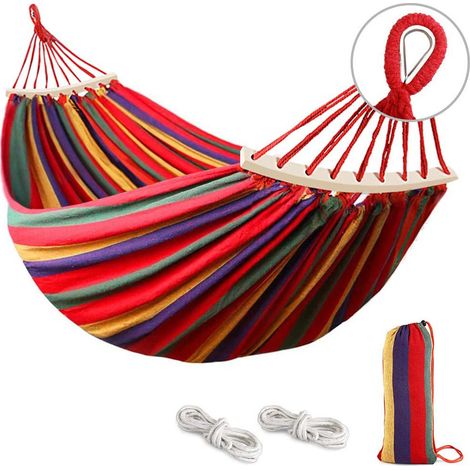Hamac Suspendu - Tissu Coton 205 x 150 cm - Charge Maximale 250 kg - Pour Jardin Camping Extérieur Intérieur - Rouge