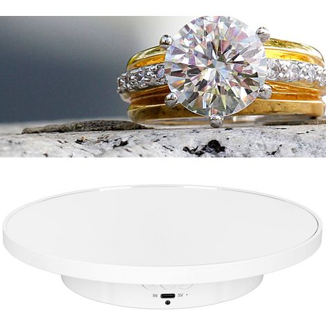 Présentoir à bijoux deux-en-un avec plateau tournant électrique, présentoir rotatif pour bijoux, présentoir avec télécommande pour diffusion en direct, plateau tournant automatique, blanc. (1/5)