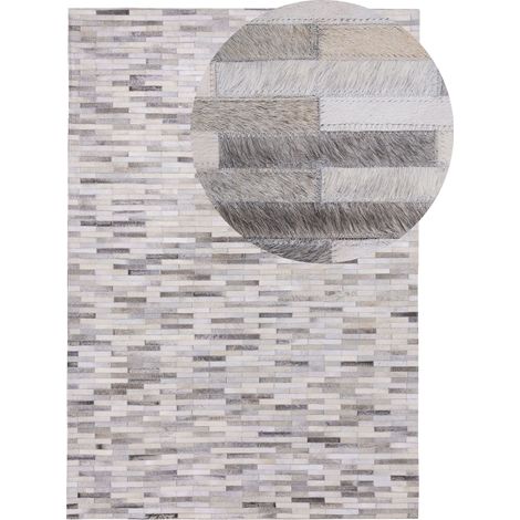 Teppich AHILLI Grau 140 x 200 cm Echtleder (1/5)