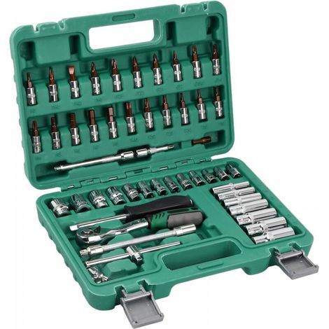Jeu de Douilles 1/4", Jeu d'Embouts, Douille Universelle, Clé à Cliquet, Poignée Rotative, Kit d'Outils de Voiture 53 Pièces, Barres d'Extension pour Réparation de Vélos de Voiture (1/5)