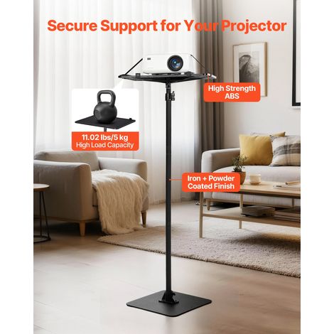 Support de projecteur sur pied, support vidéoprojecteur hauteur réglable de 77 à 161 cm, rotation horizontale à 360°, stand de vidéoprojecteur avec plateau, pour réunions maison bureau, noir (1/5)