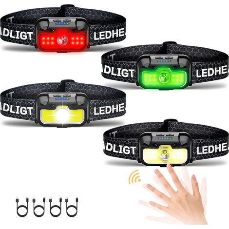 Wiederaufladbares Stirnlampenset (4-teilig) – 500 Lumen extra helle rote Stirnlampe – wasserfeste Frontleuchte mit weißem und grünem Licht – 4-teilig (1/5)