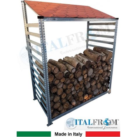 Legnaia Modulare ITALFROM� in Acciaio Zincato con Staffe a Parete - Modulo Iniziale - cm L98 x P60 x H200 - Tetto Verde (1/4)