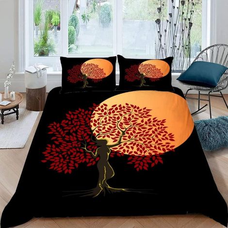 Parure de lit 200x200 cm Motif 3D Pleine Lune Esprit Arbre Microfibre avec fermeture éclair et 2 taies d'oreiller 80x80 cm