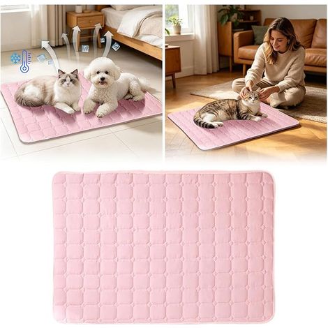 Durable Tapis Refroidissant pour Chat Portable,Couverture Rafraichissante Chiens Chaleur Matelas Réfrigérant Animaux, Lavable, Anti-7050cm, rose (1/2)