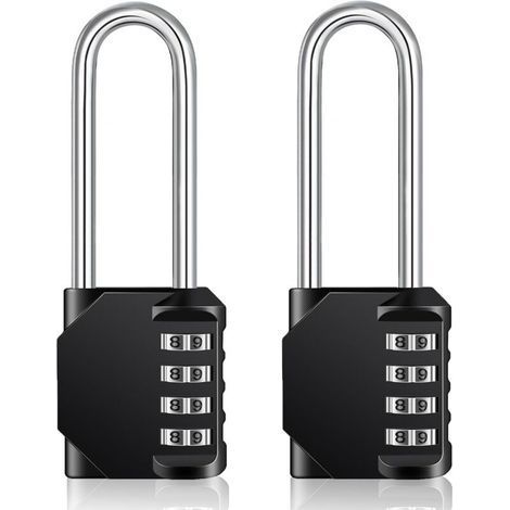 Cadenas à Code Extérieur Long pour Portail et Abri de Jardin – Serrure 4 Chiffres Robuste pour Casier, Vestiaire Sportif et Scolaire (2 Pièces, Noir) (1/5)