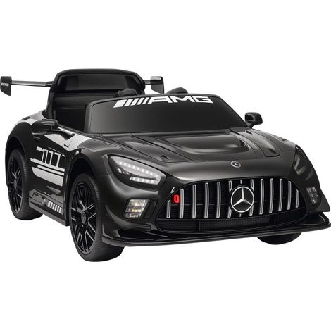 Voiture électrique Mercedes pour enfants, batterie 12 V, lumières LED, fonction musicale, klaxon, 3-8 ans, noire