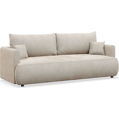 Selsey Ovo Mini – 3-Sitzer Schlafsofa mit Bettkasten, Velours Easy-Clean, creme (1/5)