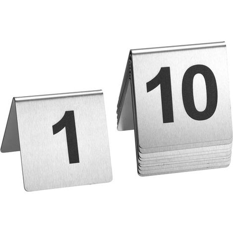 Números de mesa de acero inoxidable del 1 al 10,de 6 cm × 6 cm,con forma de tienda de campaña,aptos para uso intensivo en restaurantes (1/2)