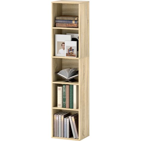 Bibliothèque 5 niveaux étagères réglables 30x24x133.5cm naturel