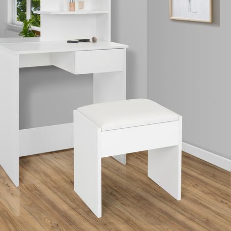 ECD Germany Sgabello da Trucco Bianco 40x43x29,5 cm Poggiapiedi Toeletta Design Elegante Alto Comfort di Seduta con Cuscino Imbottito e Rivestimento in Pelle Finta Pouf per Tavolo Cosmetico in Legno (1/4)