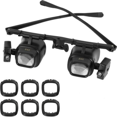 Loupe Serre-Tête avec 2 Lumières LED, Lentille Réglables 4 Lentilles Interchangeables (2X, 6X, 10X, 24X) , pour les Travaux de Précision, Lecture/Couture/Bijoux/Montres/Artisanat (1/5)