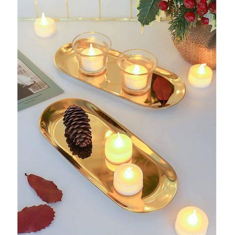 Petit plateau ovale doré – Plateau à dessert décoratif et présentoir à bijoux (18 x 8,5 cm) pour la décoration intérieur Étiquette (1/5)