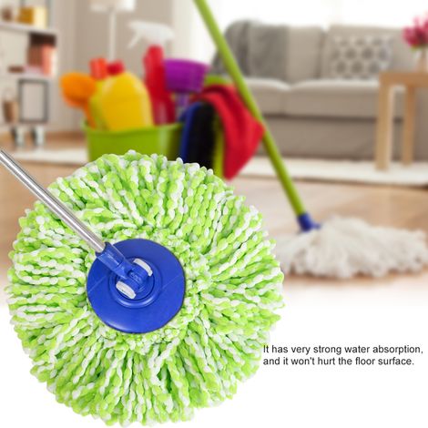 Tête de rechange pour balai rotatif microfibre, rotation 360°, nettoyage magique, vert et blanc, lavage efficace des sols. (1/3)