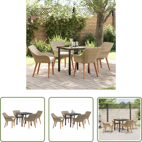 vidaXL Terrassentisch - Garten Essgruppe mit Kissen 5 pcs Beige Poly-Rattan (1/5)