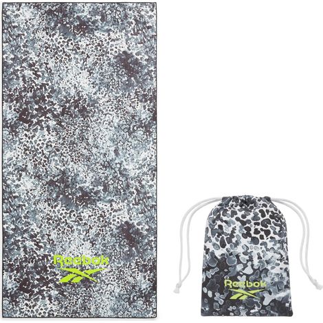Reebok Telo Mare Microfibra Antisabbia  Asciugamano Microfibra Leggero Compatto  Telo Mare Grande 90x180 Con Sacca  Asciugamano Palestra Viaggio Piscina Gym Towel Nero Grigio Stampa (1/5)