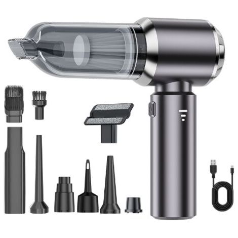 Aspirateur de voiture portable sans fil 15 000 Pa, 3 vitesses réglables, 4 en 1, avec moteur sans balais et plusieurs embouts. Mini aspirateur haute puissance pour voiture, bureau et maison