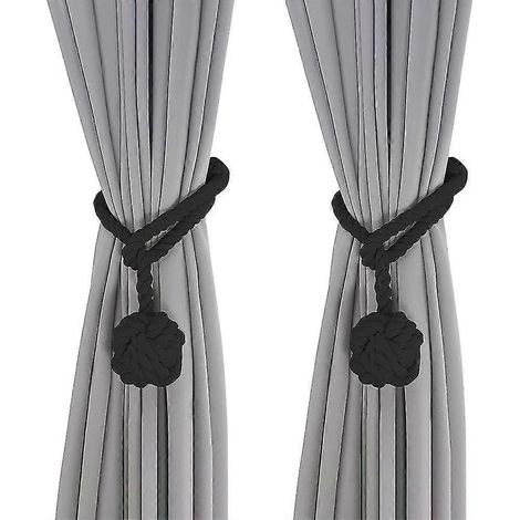 Embrasses de rideaux beiges 64 cm, 2 embrasses de rideaux noires, embrasses de rideaux tricotées à la main, embrasses de rideaux en corde, décoration de rideaux à boucle pour lit (1/5)