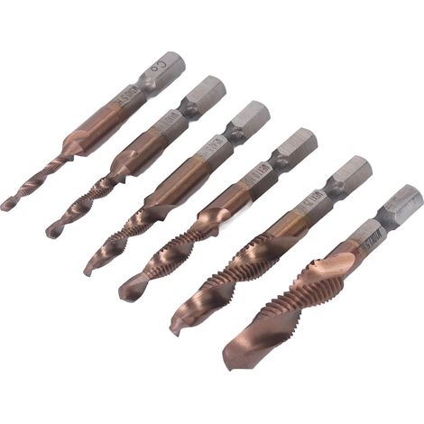 Jeu de tarauds composites trois-en-un plaqués titane pour perceuses électriques et taraudage. (1/5)