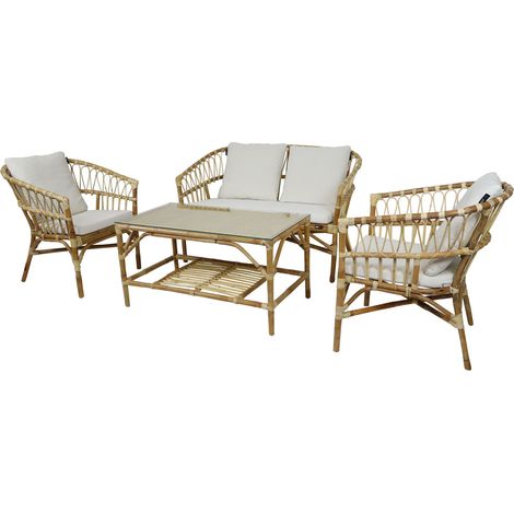 Axi Mary Salon De Jardin Avec 1 Canapé, 2 Fauteuils Et Une Table De Jardin Canapé De Jardin 4 Pièces En Rotin100 % Naturel Ensemble Table Et Chaise De Jardin (1/5)