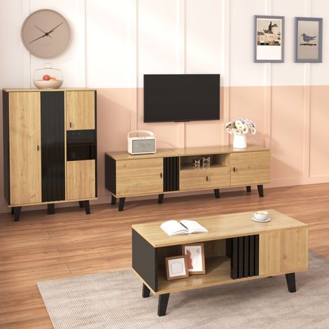 mobile contenitore soggiorno 3 pezzi LED legno nero HAVRYA (1/5)