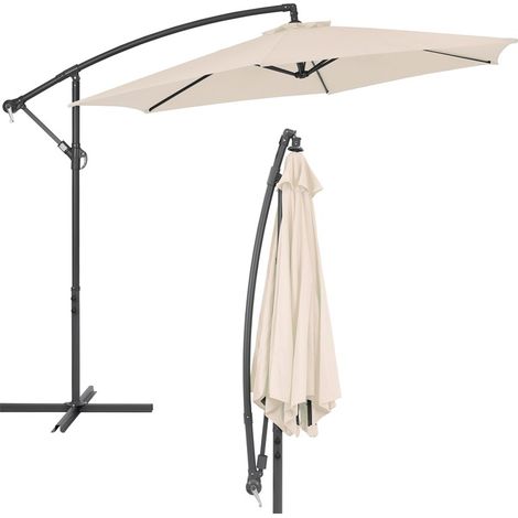 Ombrellone Parasole a Braccio Ecrù, Diametro 300 cm, Altezza Massima 240 cm, con Struttura in Metallo (1/5)