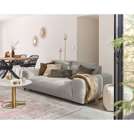 Lisa Design – Canapé droit 3 places en velours côtelé gris clair – Assise large et profonde – Coussins déhoussables – Style contemporain (1/5)