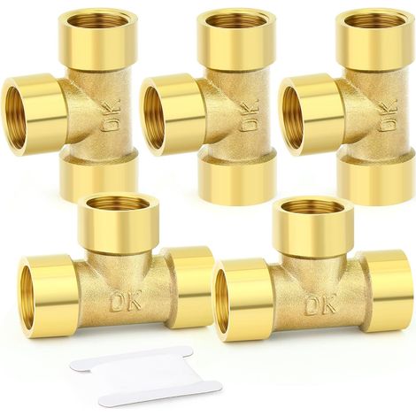 2pièces Tee en laiton raccord, 1/2" x BSP raccords de tuyauterie femelle - 3/8" (1/5)