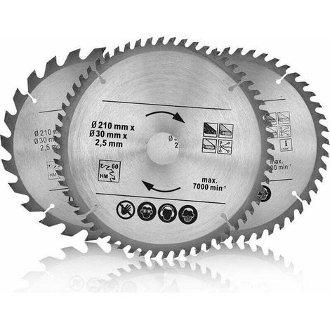 Spanplatten - Kreissägeblatt - 210mm x 30mm - 24/48/60 Zähne - Für Holz, Laminat, MDF, Aluminium, Kunststoff, Parkett, Fußleisten und Kupfer - Zum Sägen mit Gehrungssäge und