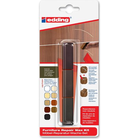 edding 8901 kit de cires de restauration pour meubles - noir - pour combler et réparer les rayures et les trous sur les meubles et autres surfaces en bois (1/5)