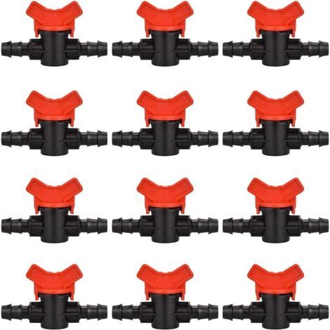 12 pieces hose garden tap, hose irrigation valve, 16 x 16 mm, shut-off valve, plastic connection for external control of the garden water valve (black + red)