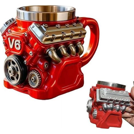 Tasse à café rétro en acier inoxydable avec moteur V8V6 motif moteur de voiture amusant cadeau de Noël ou V61pcs (1/5)