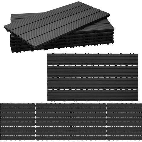 Jiubiaz Terrassenfliesen 6 Stück Holzfliesen Balkon 30x60cm, WPC Fliesen Wasserfilterbar Terrassen Garten, Anthrazit