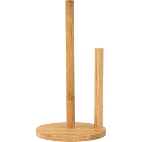 Lot de 2 porte rouleaux de cuisine sur pied avec double tige en bois pour papier aluminium et torchons 28 x 14,5 x 14,5 cm couleur bois (1/5)