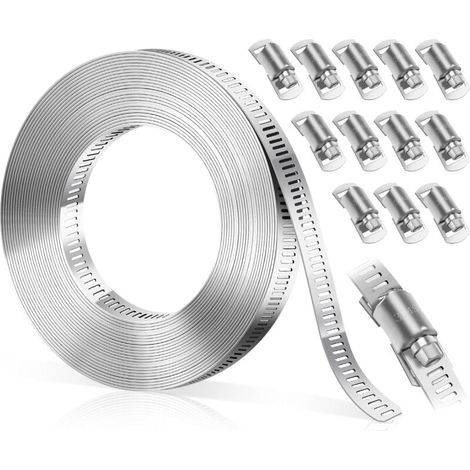 10 Colliers Serrage Inox 304 Réglables, Fixation tuyau eau 5m (1/5)