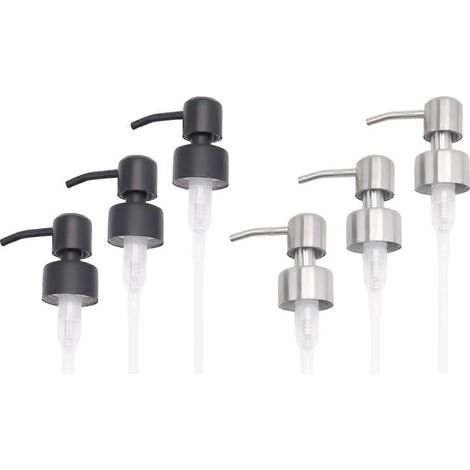 Lot de 6 pompes de rechange en acier inoxydable pour distributeur de savon liquide, avec filetage pour buse et tube de taille standard 28/400. (1/5)