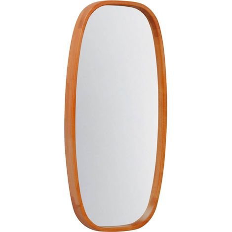 JAMIE rectangular mirror in hevea wood, rounded edges, light wood colour, 80 cm