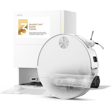 MOVA S70 Roller Robot aspirateur laveur avec station, 28000Pa, lavage à 80°C, pression 17N, navigation Dual-Laser, sac à poussière 3.2L