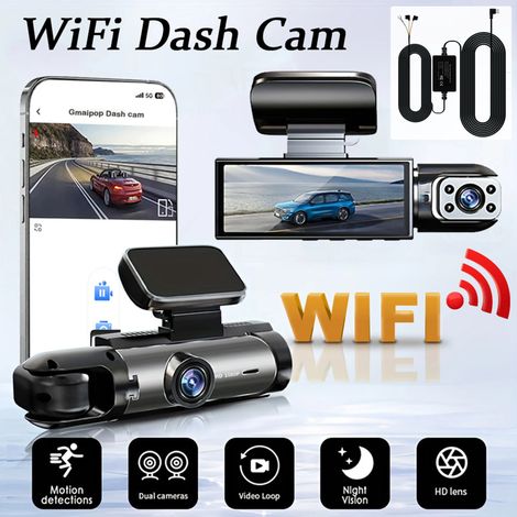(Kit câblé 64G) Caméra embarquée double caméra WIFI 1080P, enregistrement double avant et arrière. (1/5)