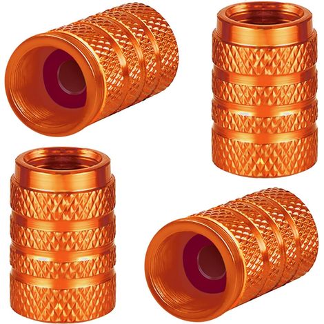 CCYKXA (orange) Set mit 4 Aluminium-Ventilkappen für Autoreifen, universelle Ventilkappen mit Dichtung für Motorrad, LKW, Fahrrad, Elektroroller, SUV, Kinderwagen